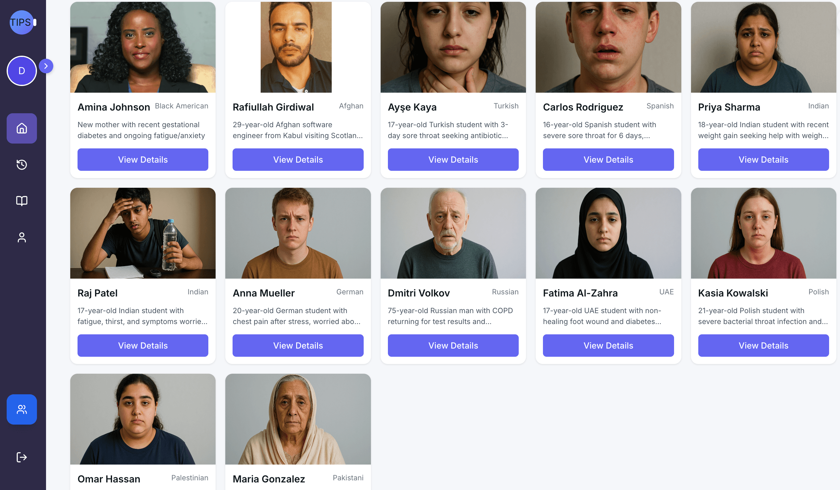 Simpatient AI Main Dashboard Interface